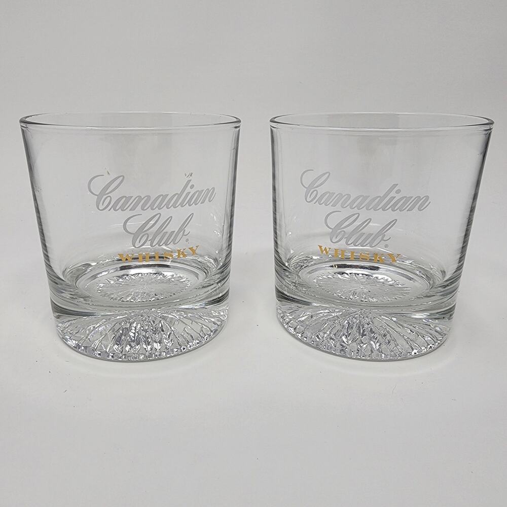 2 Canadian Club Whisky Double Old Fashioned Heavy Bottom Glasses